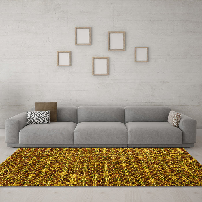 Machine Washable Abstract Yellow Modern Rug in a Living Room, wshabs4894yw