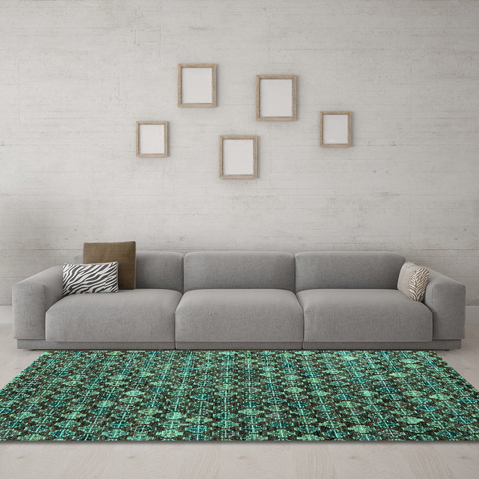 Machine Washable Abstract Turquoise Modern Area Rugs in a Living Room,, wshabs4894turq