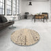 Round Abstract Brown Solid Rug in a Office, abs4896