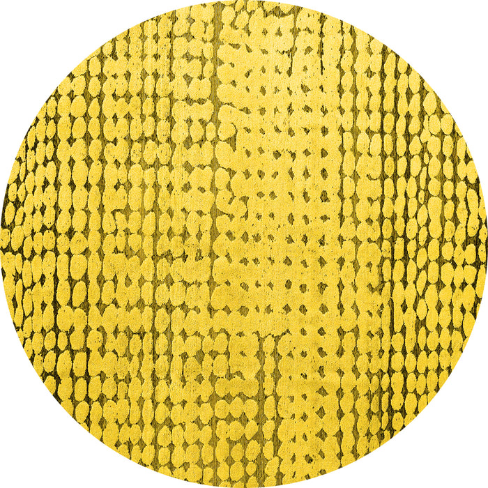 Round Machine Washable Solid Yellow Modern Rug, wshabs4897yw