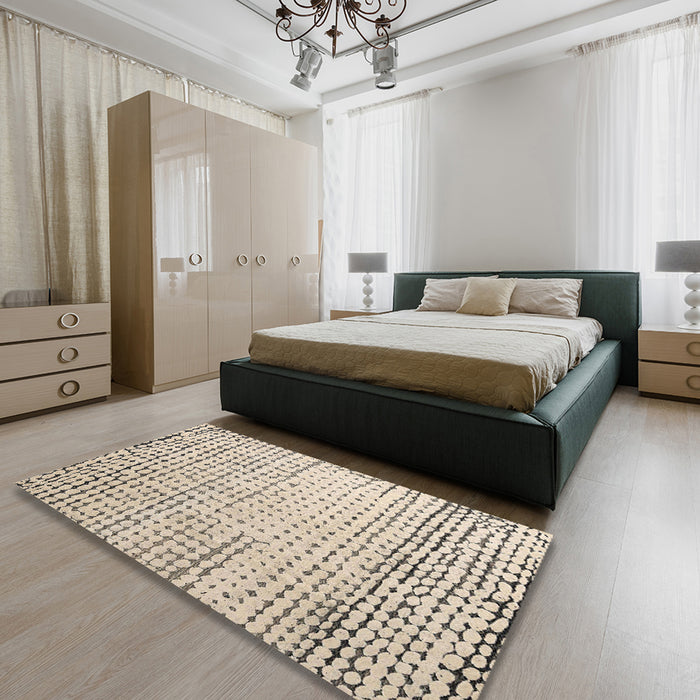 Abstract Khaki Green Solid Rug in a Bedroom, abs4897