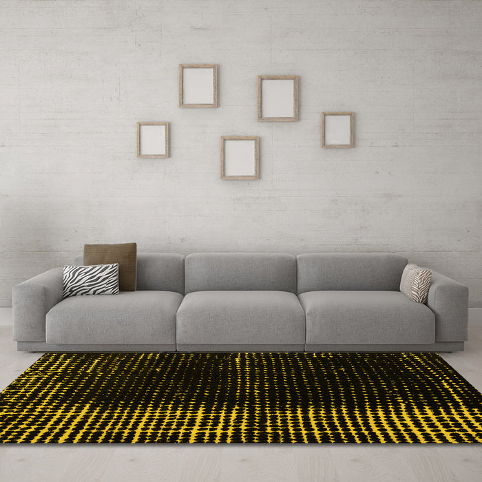 Machine Washable Abstract Yellow Modern Rug in a Living Room, wshabs4898yw