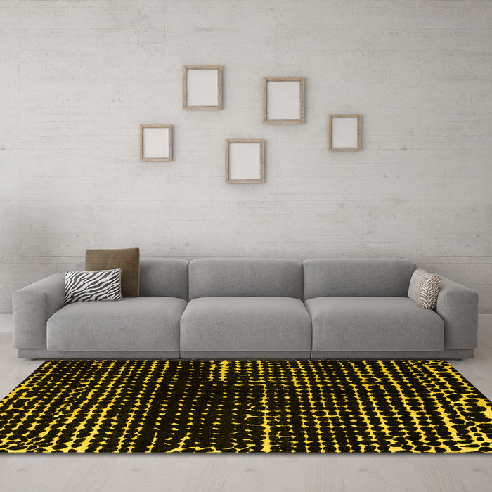 Machine Washable Abstract Yellow Modern Rug in a Living Room, wshabs4899yw