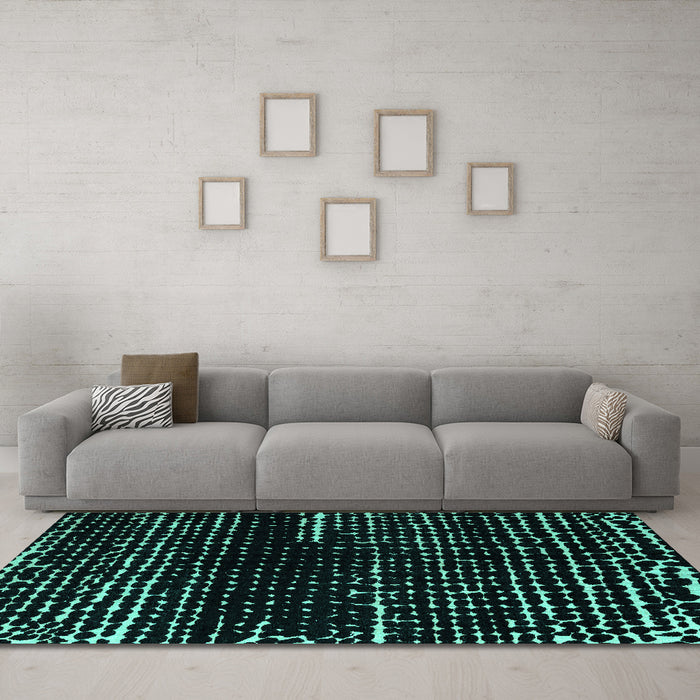 Machine Washable Abstract Turquoise Modern Area Rugs in a Living Room,, wshabs4899turq