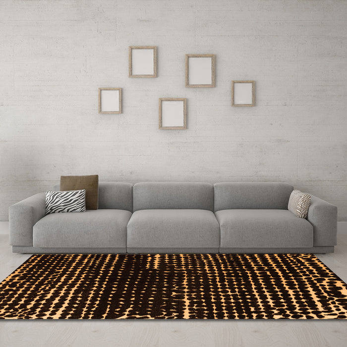Machine Washable Abstract Orange Modern Area Rugs in a Living Room, wshabs4899org