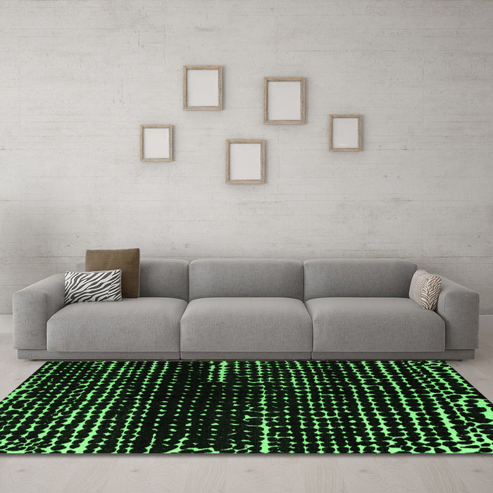 Machine Washable Abstract Emerald Green Modern Area Rugs in a Living Room,, wshabs4899emgrn