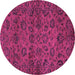 Round Machine Washable Abstract Pink Modern Rug, wshabs489pnk