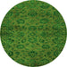 Round Machine Washable Abstract Green Modern Area Rugs, wshabs489grn