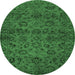 Round Machine Washable Abstract Emerald Green Modern Area Rugs, wshabs489emgrn