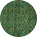 Round Machine Washable Abstract Turquoise Modern Area Rugs, wshabs489turq