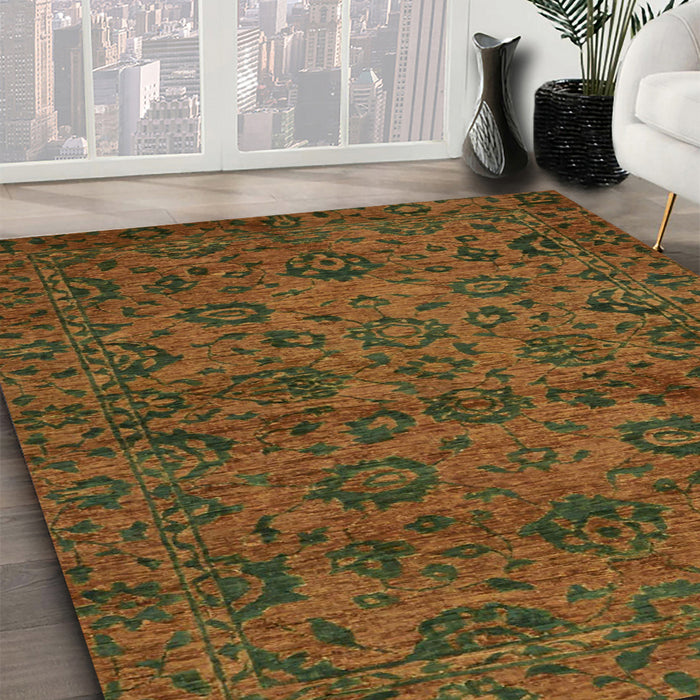 Abstract Dark Bisque Brown Modern Rug in Family Room, abs489