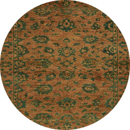 Round Abstract Dark Bisque Brown Modern Rug, abs489