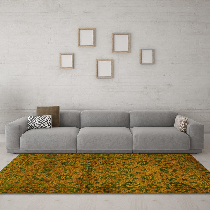 Machine Washable Abstract Yellow Modern Rug in a Living Room, wshabs489yw