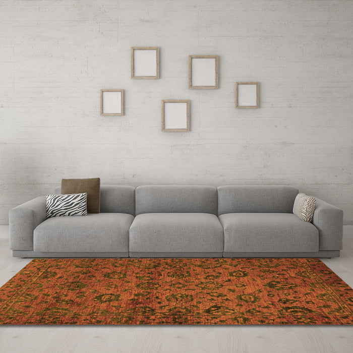 Machine Washable Abstract Orange Modern Area Rugs in a Living Room, wshabs489org