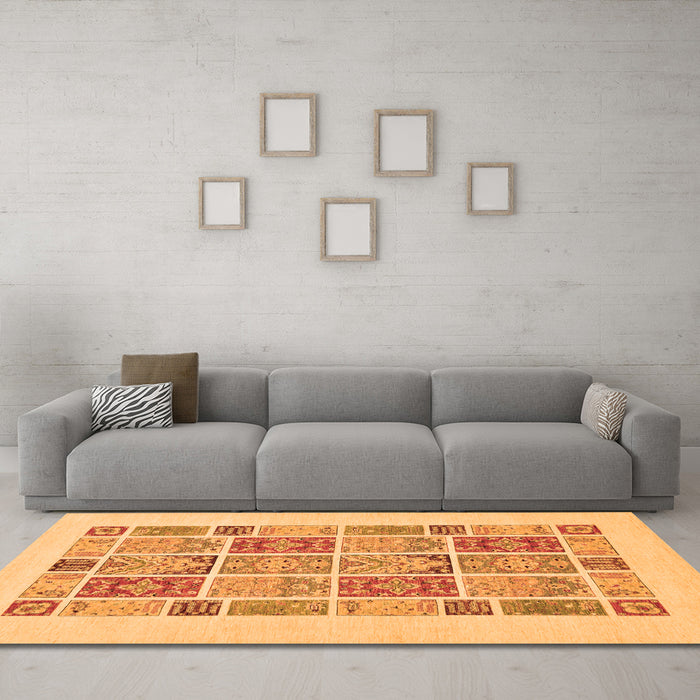 Machine Washable Abstract Orange Modern Area Rugs in a Living Room, wshabs48org