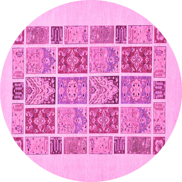 Round Machine Washable Abstract Pink Modern Rug, wshabs48pnk