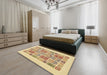 Abstract Mustard Yellow Modern Rug in a Bedroom, abs48