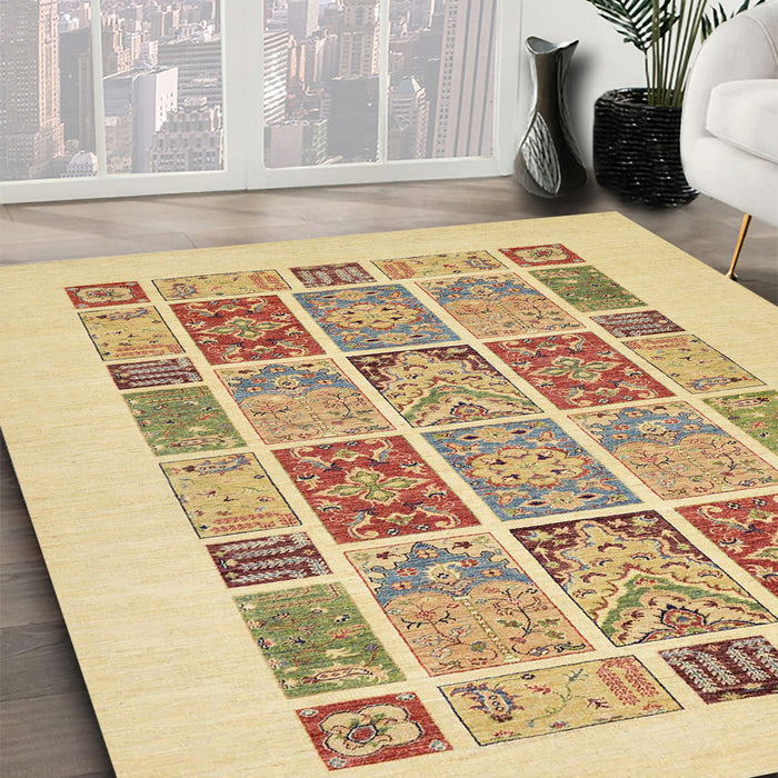Machine Washable Abstract Mustard Yellow Rug in a Family Room, wshabs48