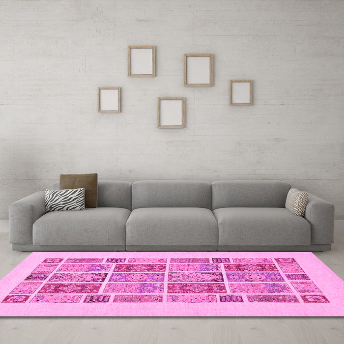 Machine Washable Abstract Pink Modern Rug in a Living Room, wshabs48pnk