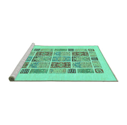 Sideview of Machine Washable Abstract Turquoise Modern Area Rugs, wshabs48turq