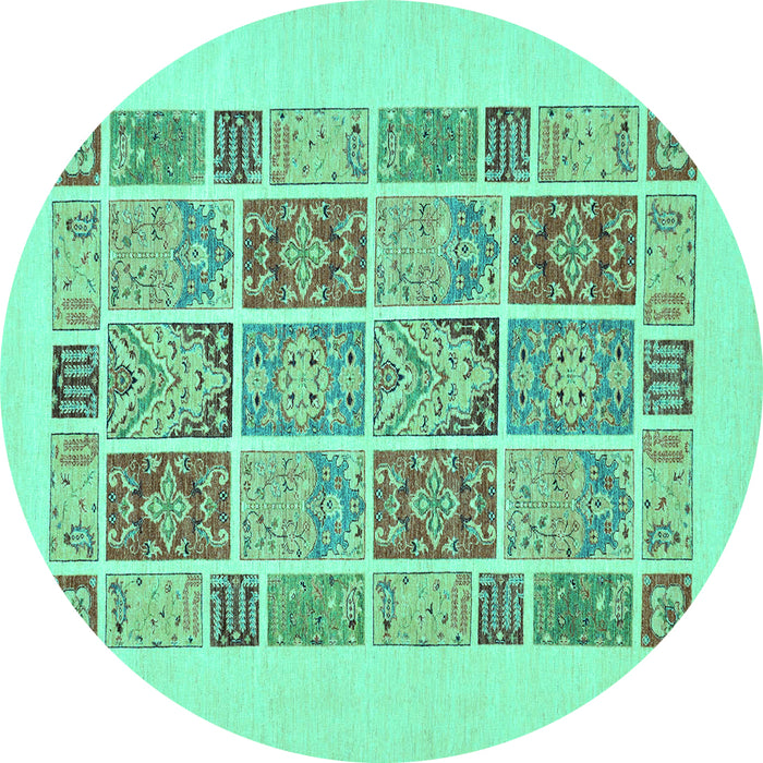 Round Machine Washable Abstract Turquoise Modern Area Rugs, wshabs48turq