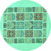 Round Machine Washable Abstract Turquoise Modern Area Rugs, wshabs48turq