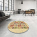 Round Machine Washable Abstract Mustard Yellow Rug in a Office, wshabs48