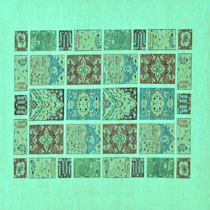 Square Machine Washable Abstract Turquoise Modern Area Rugs, wshabs48turq