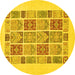 Round Machine Washable Abstract Yellow Modern Rug, wshabs48yw