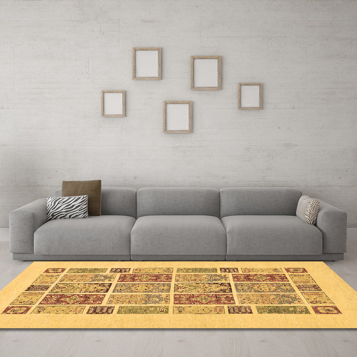 Machine Washable Abstract Brown Modern Rug in a Living Room,, wshabs48brn