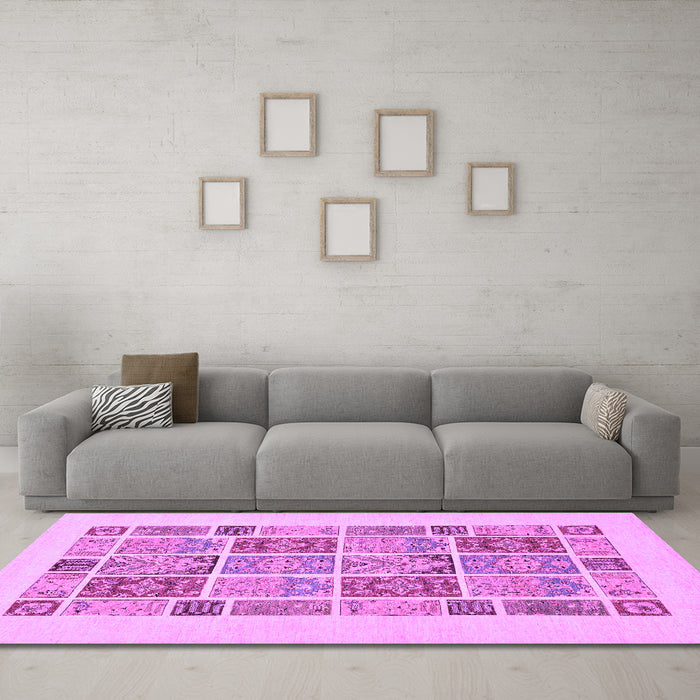 Machine Washable Abstract Purple Modern Area Rugs in a Living Room, wshabs48pur