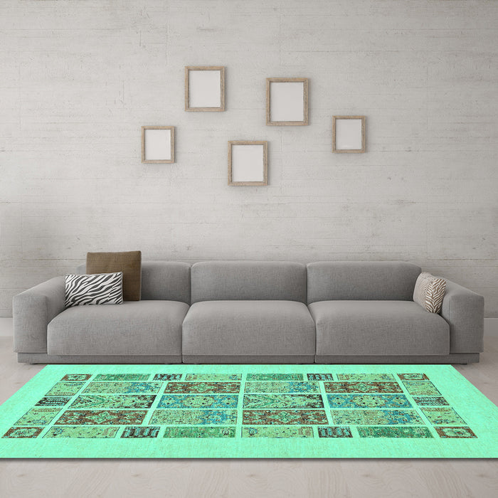Machine Washable Abstract Turquoise Modern Area Rugs in a Living Room,, wshabs48turq