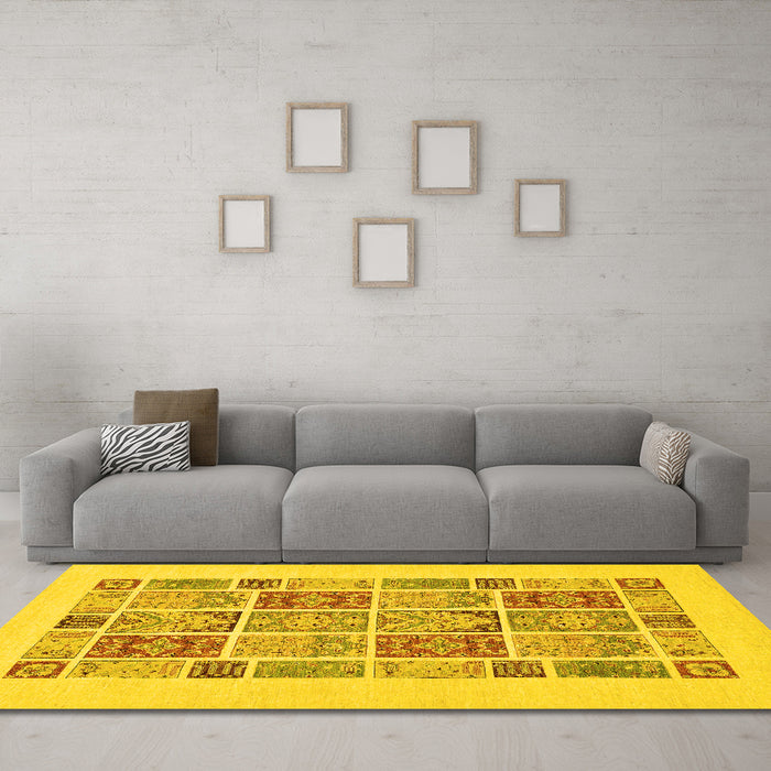 Machine Washable Abstract Yellow Modern Rug in a Living Room, wshabs48yw