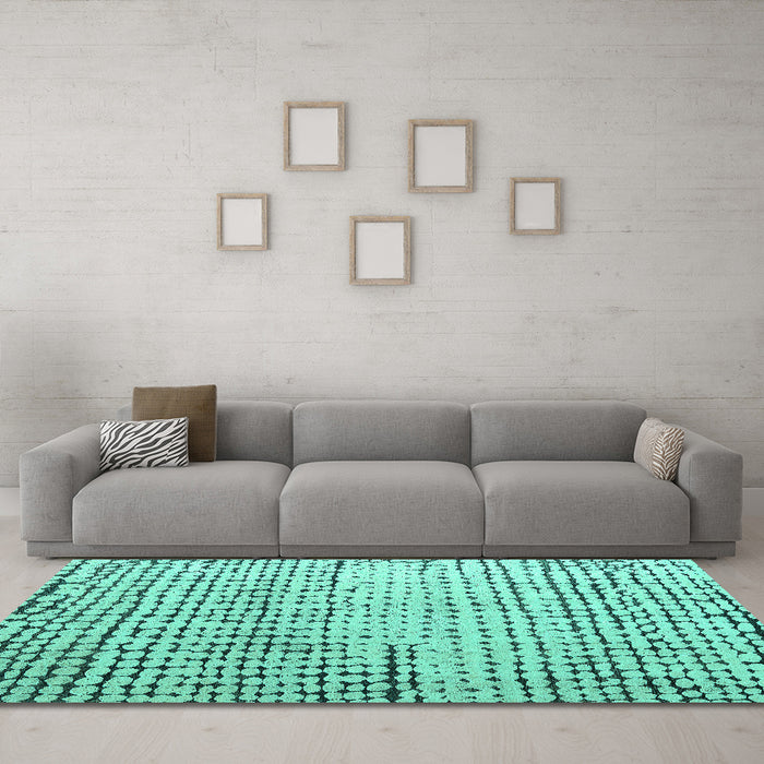 Machine Washable Solid Turquoise Modern Area Rugs in a Living Room,, wshabs4901turq