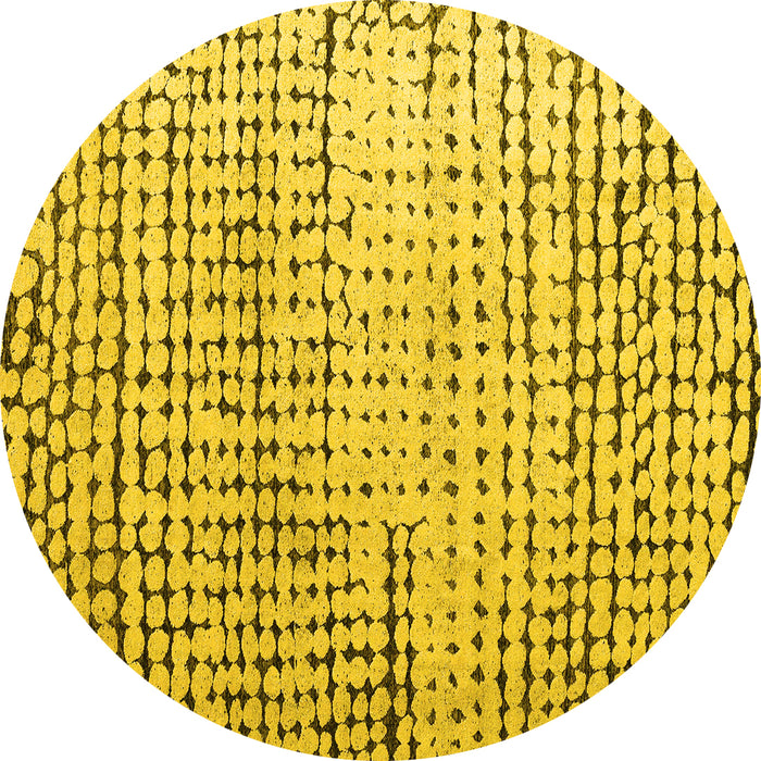 Round Machine Washable Solid Yellow Modern Rug, wshabs4901yw