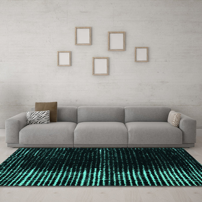 Machine Washable Abstract Turquoise Modern Area Rugs in a Living Room,, wshabs4902turq