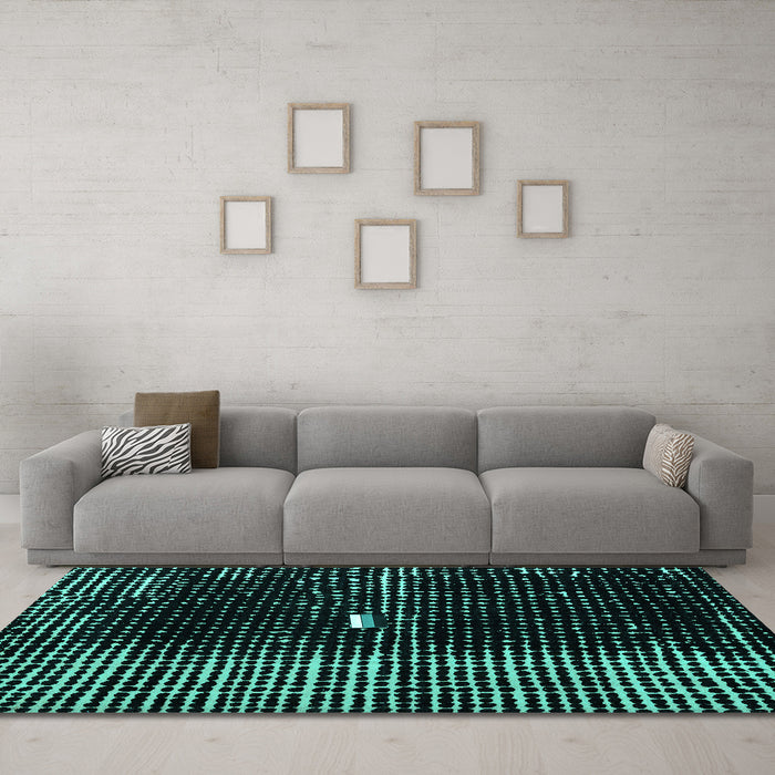 Machine Washable Abstract Turquoise Modern Area Rugs in a Living Room,, wshabs4903turq