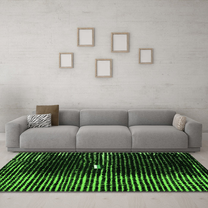 Machine Washable Abstract Green Modern Area Rugs in a Living Room,, wshabs4903grn