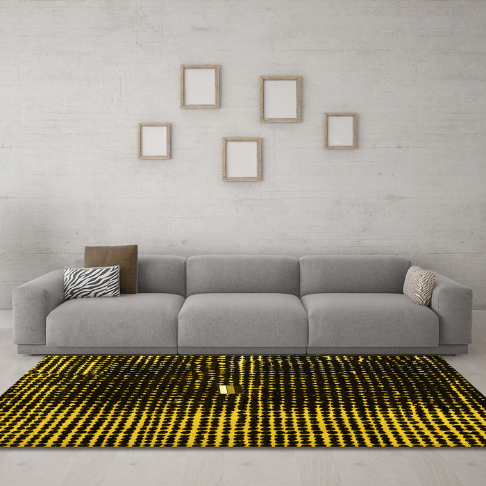 Machine Washable Abstract Yellow Modern Rug in a Living Room, wshabs4903yw