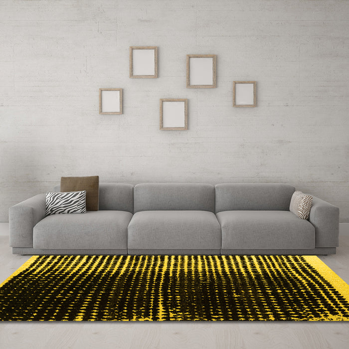 Machine Washable Abstract Yellow Modern Rug in a Living Room, wshabs4904yw