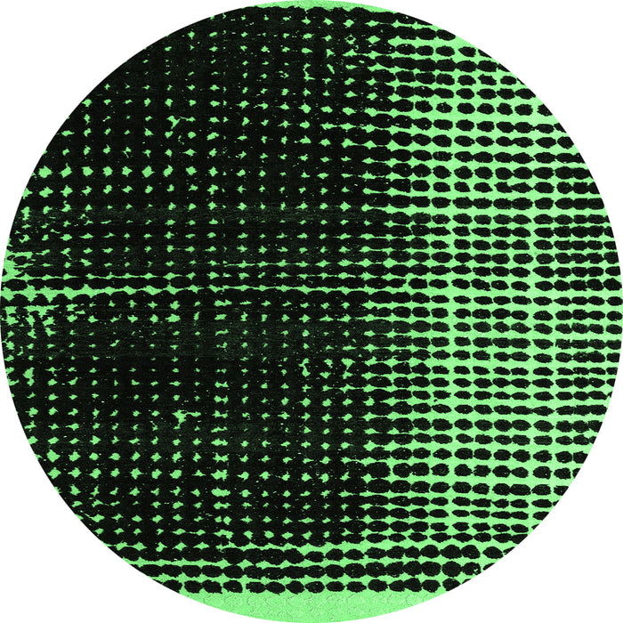 Round Machine Washable Abstract Emerald Green Modern Area Rugs, wshabs4904emgrn