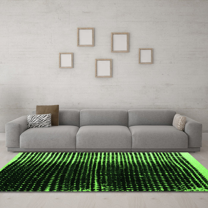 Machine Washable Abstract Green Modern Area Rugs in a Living Room,, wshabs4904grn