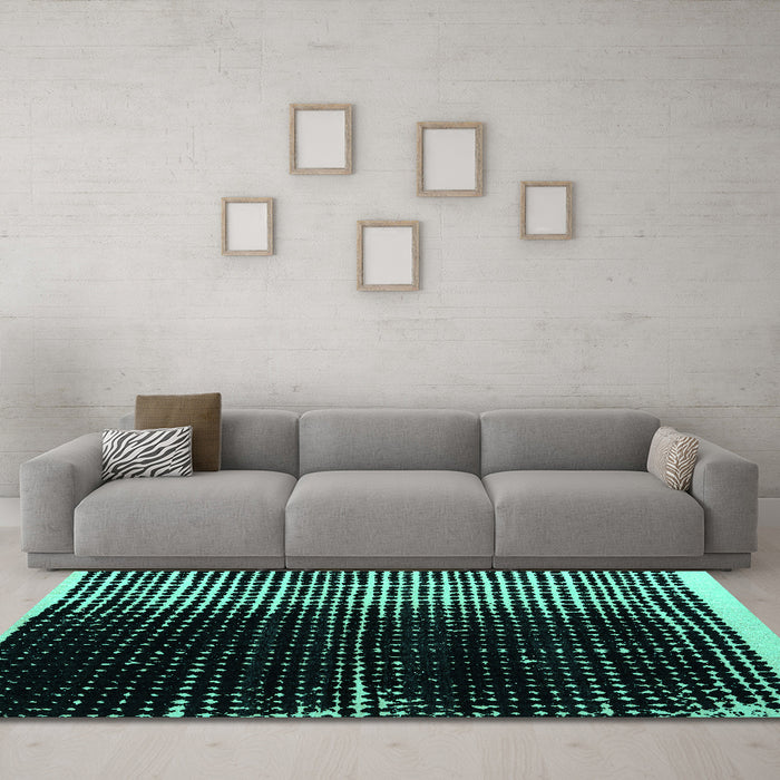 Machine Washable Abstract Turquoise Modern Area Rugs in a Living Room,, wshabs4904turq