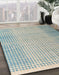 Machine Washable Abstract Cadet Blue Green Rug in a Family Room, wshabs4905