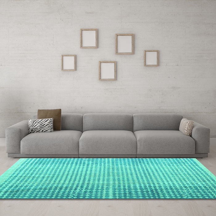 Machine Washable Abstract Turquoise Modern Area Rugs in a Living Room,, wshabs4905turq