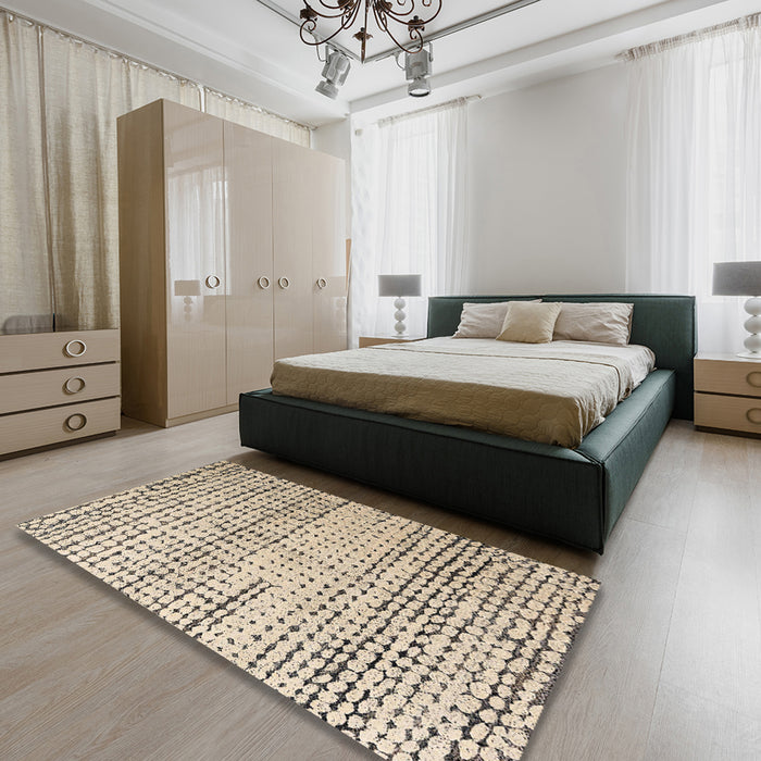 Machine Washable Abstract Dark Almond Brown Rug in a Bedroom, wshabs4906