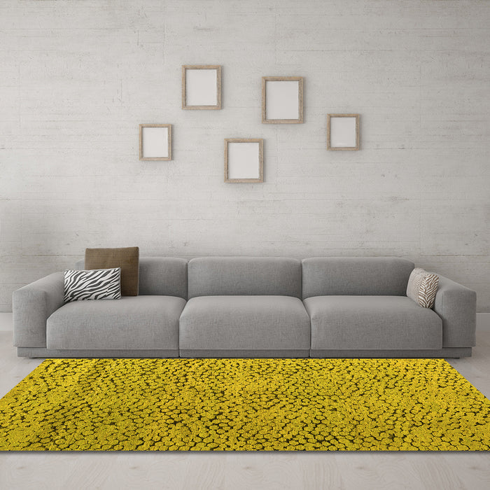 Machine Washable Abstract Yellow Modern Rug in a Living Room, wshabs4907yw