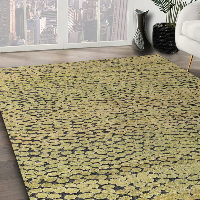 Abstract Metallic Gold Modern Rug in Family Room, abs4907