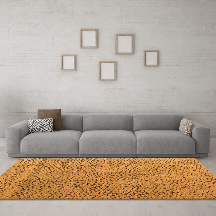 Machine Washable Abstract Orange Modern Area Rugs in a Living Room, wshabs4907org