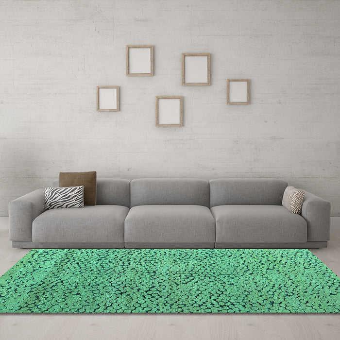 Machine Washable Abstract Turquoise Modern Area Rugs in a Living Room,, wshabs4907turq